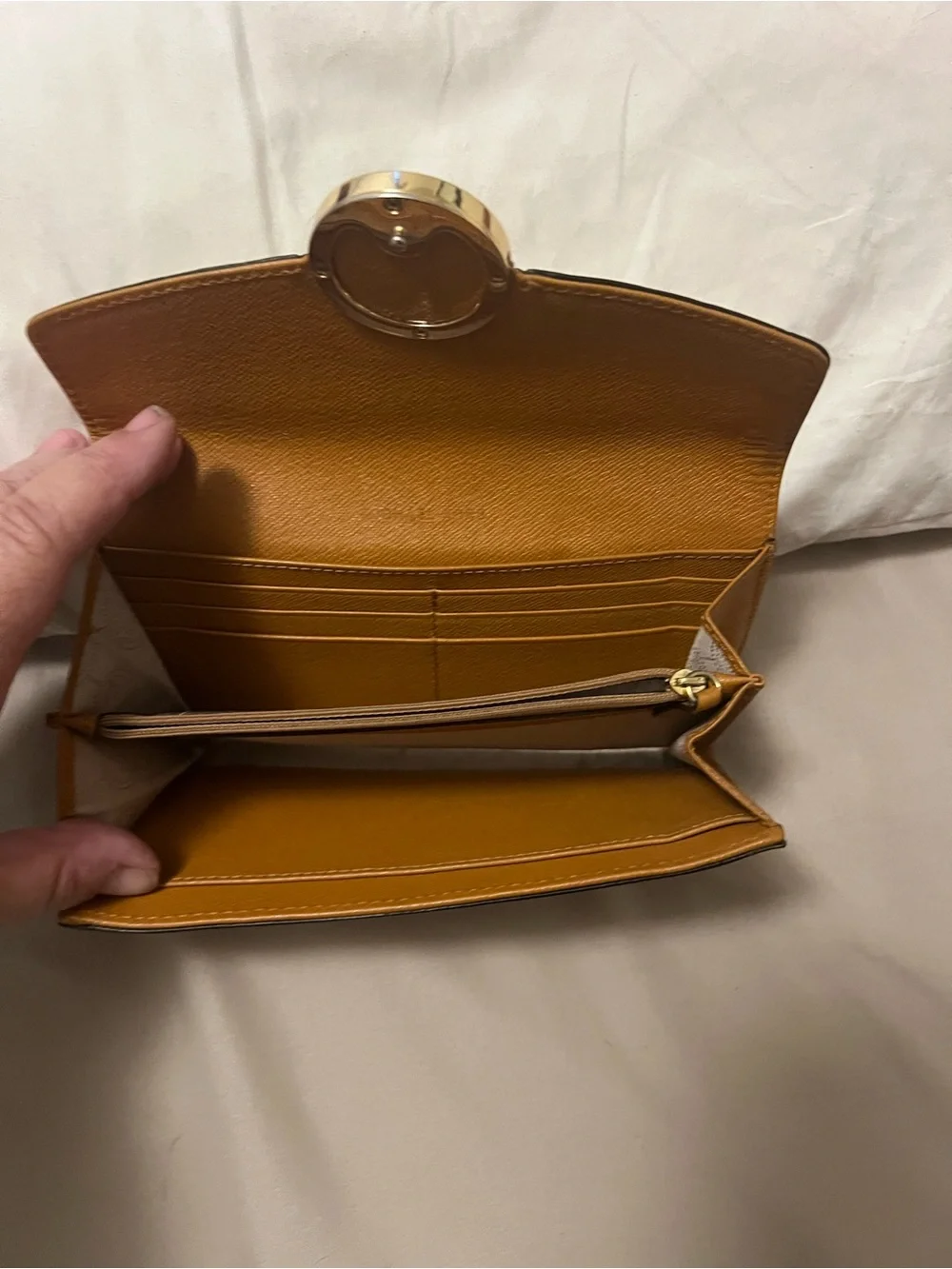 Michael Kors Caramel Leather MK Logo Wristlet Clutch